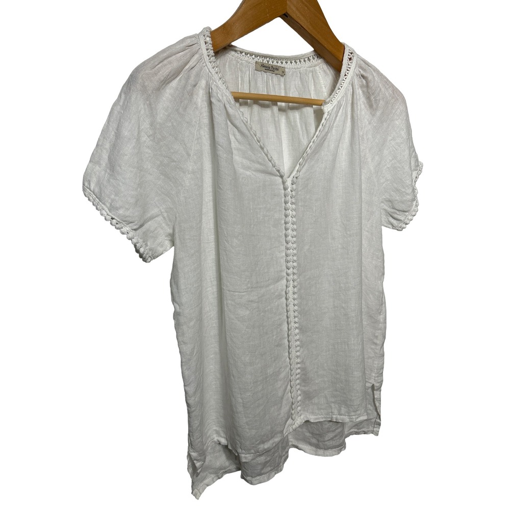 Alessia Pacini 100% Linen Crochet Trim Blouse Made in Italy Ivory‎ Size Small